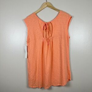 Caslon Women's L Tank‎ Top Coral Pink Cotton Slub Keyhole Tie Back NEW